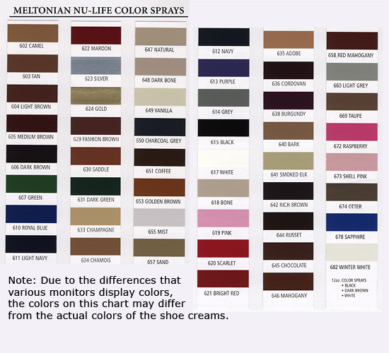 Meltonian Nu Life Color Spray Color Chart