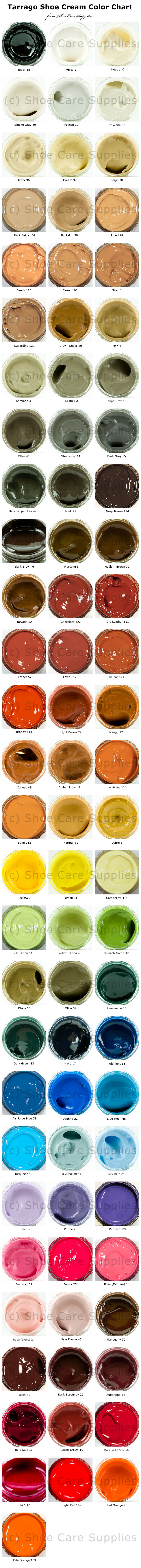 Tarrago Shoe Dye Colour Chart