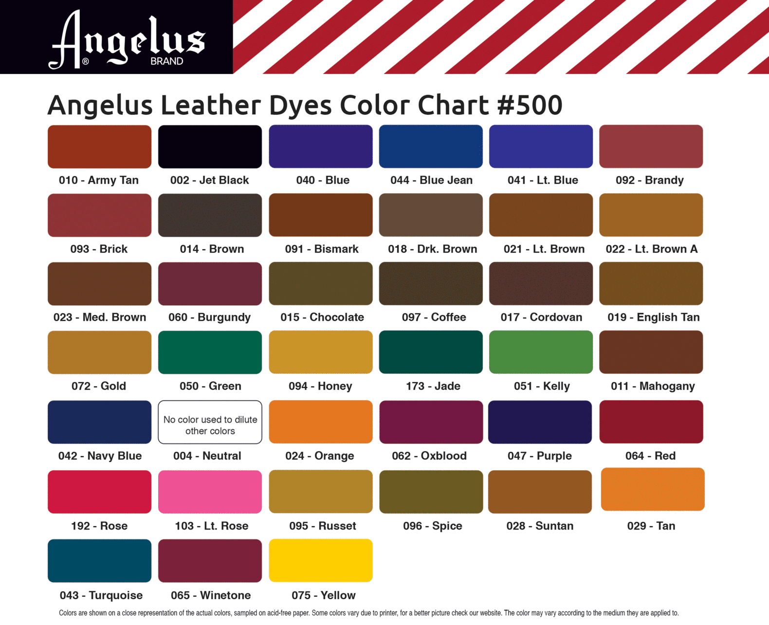 Angelus Paint Color Chart